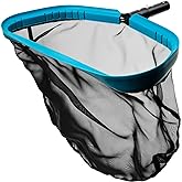 17.5" Aluminum Frame Pool Skimmer Rake Net, Deep Nylon Bag (No Pole) | Fine Mesh Scoop Net, Inclined Front Lip, Aluminum Handle, Swimming Pool Leaf Nets for Cleaning Ponds &amp; Fountains Leaves