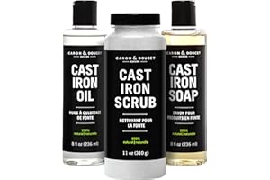 CARON & DOUCET - Ultimate Cast Iron Set: Seasoning Oil, Cleaning Soap & Restoring Scrub | 100% Plant-Based & Best for Cleaning Care, Washing, Restoring & Seasoning Skillets, Pans & Grills!