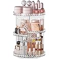 COMVTUPY 360° Rotating Makeup Organizer, Diamond Pattern DIY 5 Adjustable Layers Skincare Clear Cosmetics Organizer for Vanity Countertop with Perfume Tray