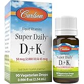 Carlson - Super Daily D3 + K2, 50 mcg D3 + 45 mcg MK-7, Heart & Bone Health, 90 Liquid Drops, 2.54 ml