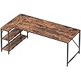 Huuger L Shaped Desk, 63 Inches Computer Desk with Reversible Storage Shelves, Gaming Desk, Corner Desk Home Office Desks, Writing Desk Study Desk with Metal Frame, Rustic Brown