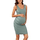 Ecavus Women's Maternity Ribbed Slim Fit Dress Sleeveless Tank Dresses Scoop Neck Pregnancy Bodycon Dress for Casual Wear