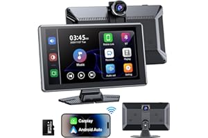 Portable Wireless Carplay Screen, PBYRD 9" Touchscreen with 4K HD Front Camera, Car Stereo with Apple Carplay & Android Auto, Mirror Link/Voice Control/Bluetooth/GPS Navigation
