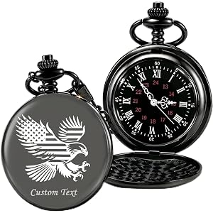 BBNNZ Custom Pocket Watch Personalized Engraved Photo Text Vintage Watch with Chain Unique for Dad Husband Son Grandpa Birthd