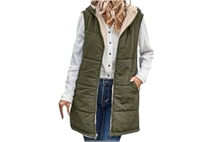 Firzero Puffer Vest Women Long Winter Sleeveless Quilted Jacket Plush Hooded Zip Up Vest 2024 Sherpa Fleece Jackets Hoodie