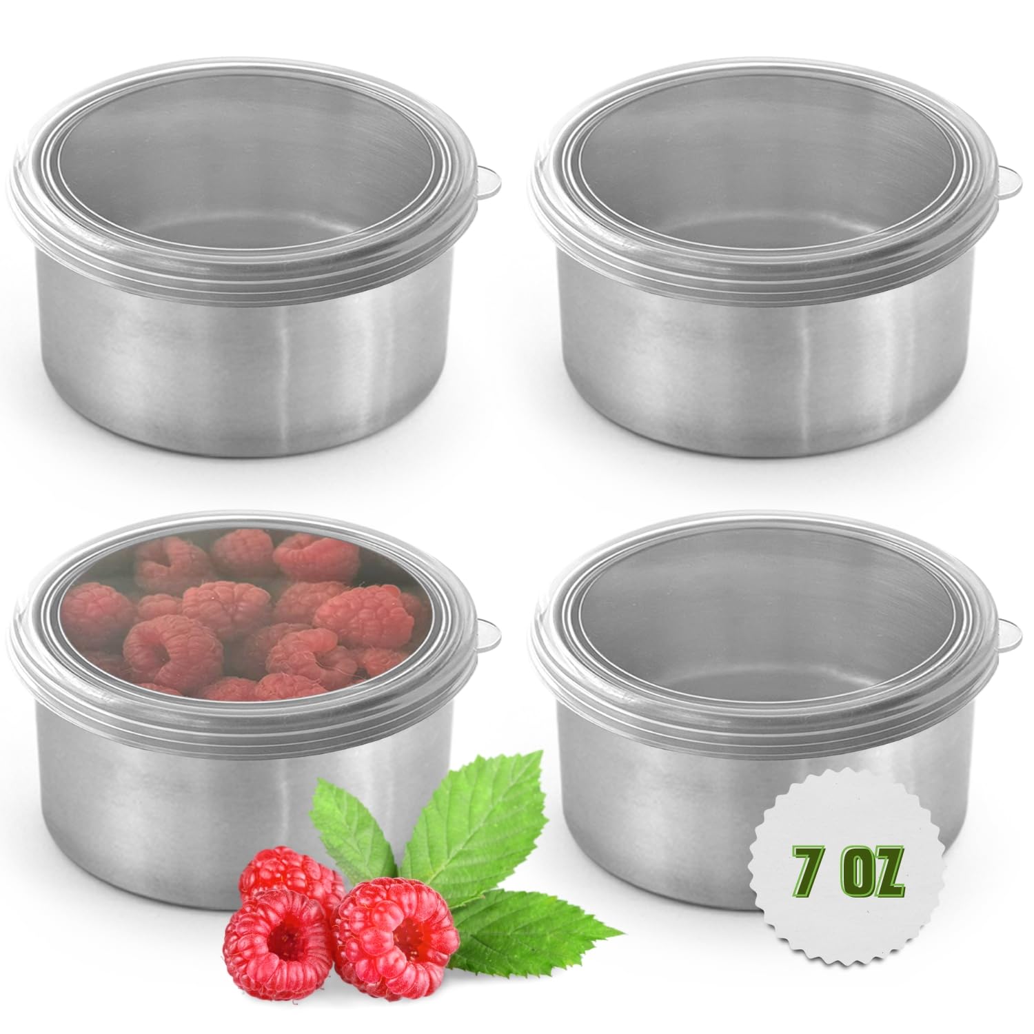 Photo 1 of TAVVA 4 X 7oz Stainless Steel Containers with Lids - Leakproof w/Silicone Lids - BPA Free - Dishwasher & Freezer Safe - Portable & Reusable - Stainless Steel Storage Food Snack Containers