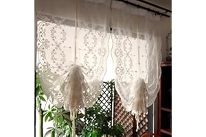 A.Monamour White Sheer Transparent Embroidered Voile Lace Balloon Curtain Window Roman Shades Window Treatment Tie Up Curtain Cottage Flowers Adjustable Tie Tieup, Rod Pocket/Pinch Pleat, 2 Pieces