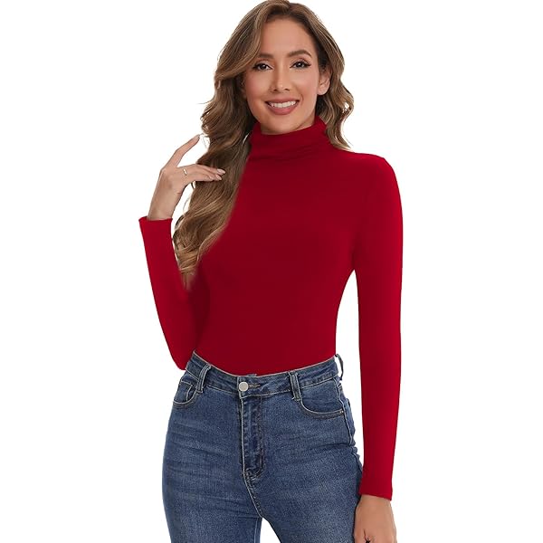 HoneyEcho Womens Orange Long Sleeve Bodysuit Turtleneck