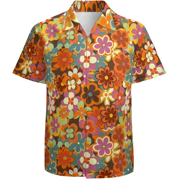 Men's Vintage Sunflower Hawaiian Shirt - Black Background, Short Sleeve Tropical Button Up For Summer - View #11