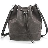 AFKOMST Suede Bucket Bags for Women Medium Slouchy Shoulder Handbag and Drawstring Hobo Purse with 2 Convertible Straps | Faux Suede, Spacious Room, Fit Tablet, A5 Notebook