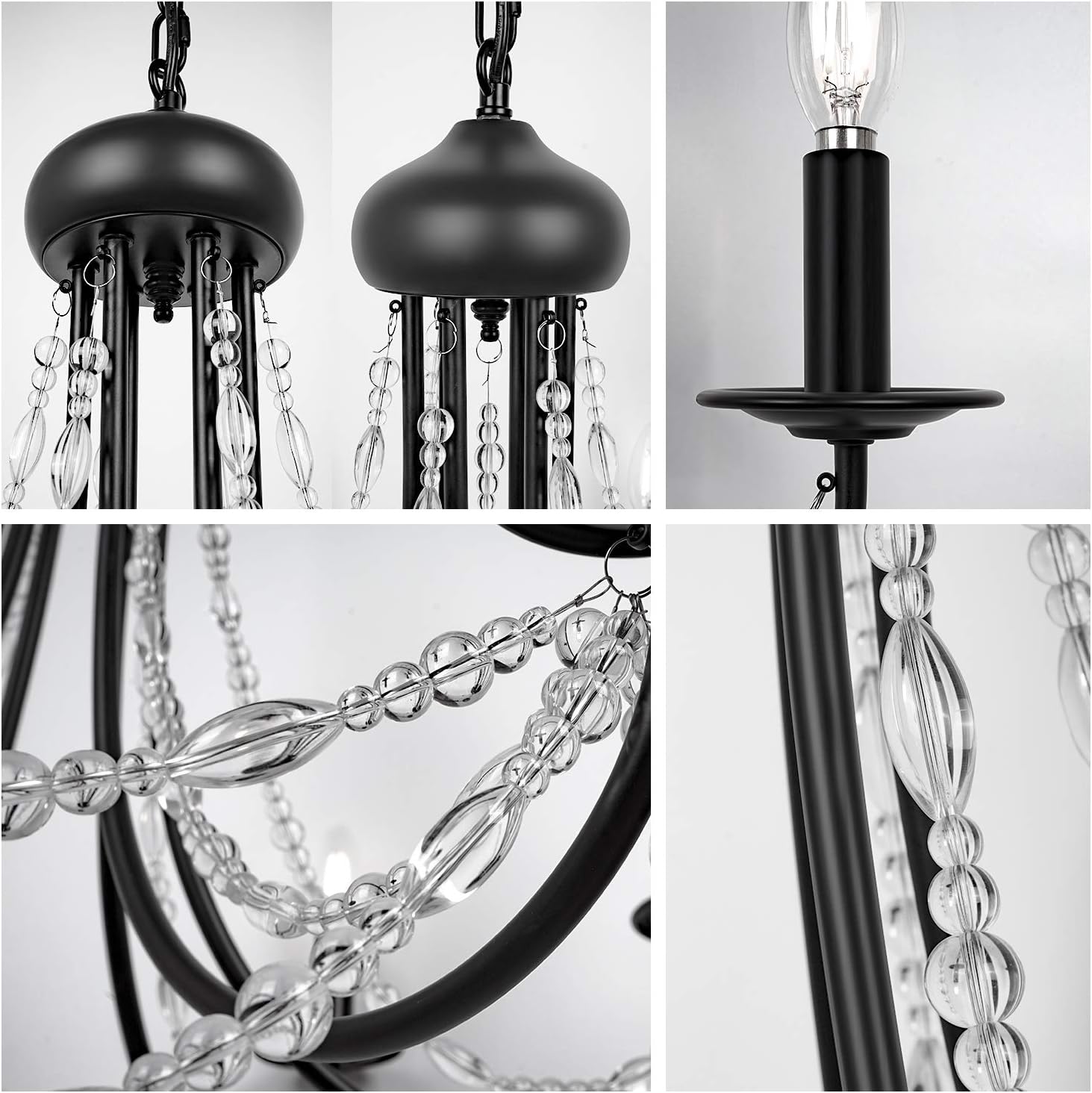 6-Light Black Farmhouse Crystal Chandelier Rustic Industrial Ceiling Lighting for Dining Room Living Room Kitchen Bedroom Foyer - - 