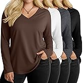 Oakgarden 4 Pack Women's Plus Size Shirts, Long Sleeve V Neck Basic Tops Casual Loose Fit T Shirts Blouses Multipack