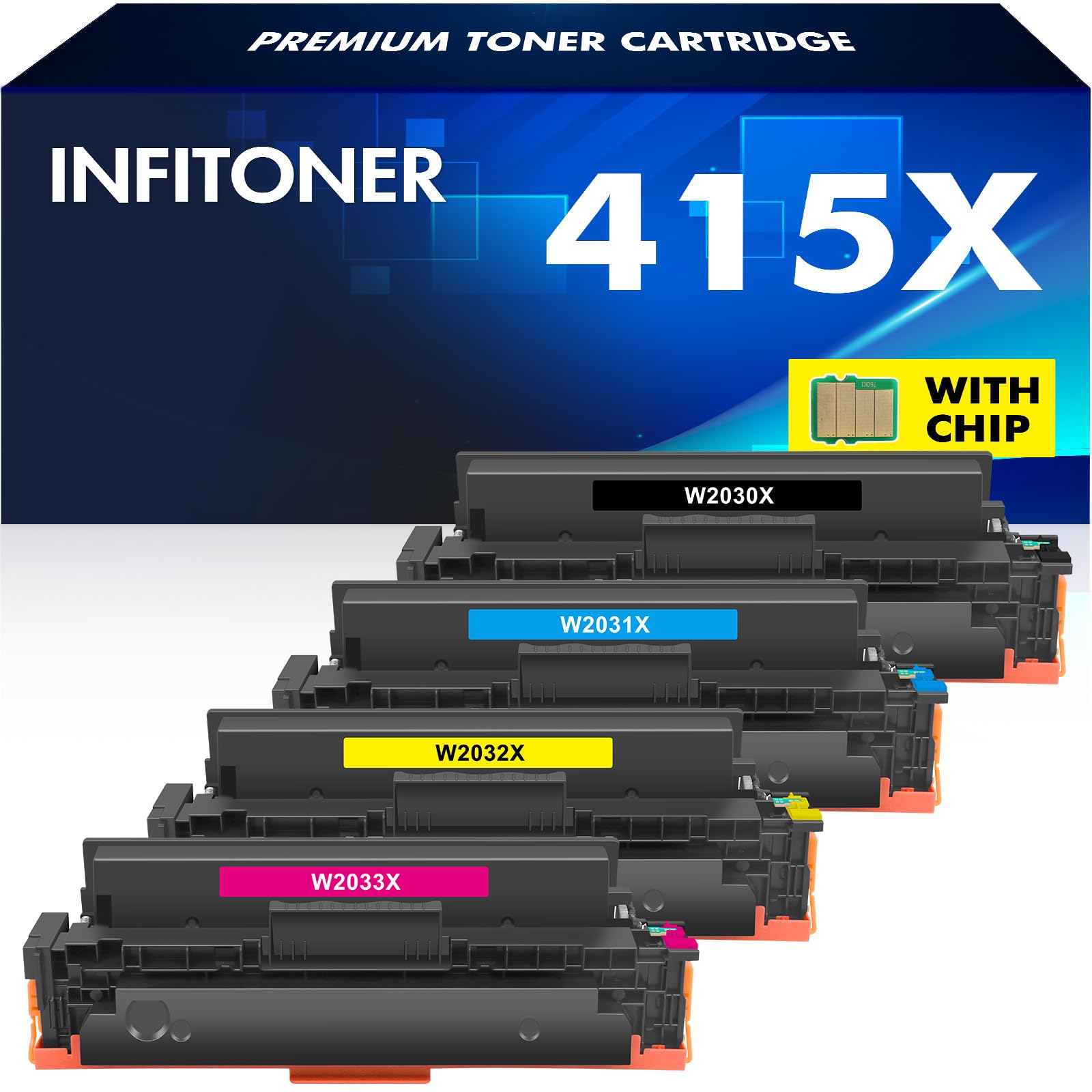 415X 415A With Chip Compatible Replacement for HP Color LaserJet Pro MFP M479FDW Toner M479DW M479FNW M479FDN M454DN M454DW M479 M454 W2030X W2030A W2031X W2032X (4-Pack, Black Cyan Yellow Magenta)