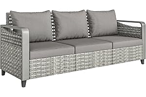Outsunny 3-Seater Rattan Wicker Sofa with Cushions, Rattan Outdoor Patio Sofa with Wide Armrests, Wicker Outdoor Couch for Po