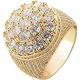Edulex Iced Out Mens Pinky Ring - 18k Gold Plated Bling Hip Hop Cubic Zirconia Jewelry - Created Diamond Signet for Women Gifts