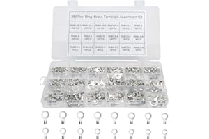 Non-Insulated Ring Terminals, 250pcs Copper Ring Connectors Terminals, AWG22-16 16-14 14-12 12-10 Crimp Ring End Terminal, El
