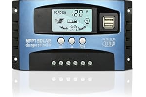 ROLOKIT [Upgraded]60A MPPT Solar Charge Controller, 12/24v Solar Panel Charge Controller Intelligent Regulator with 5V Dual USB Port, LCD Display, Auto Parameter Adjustable