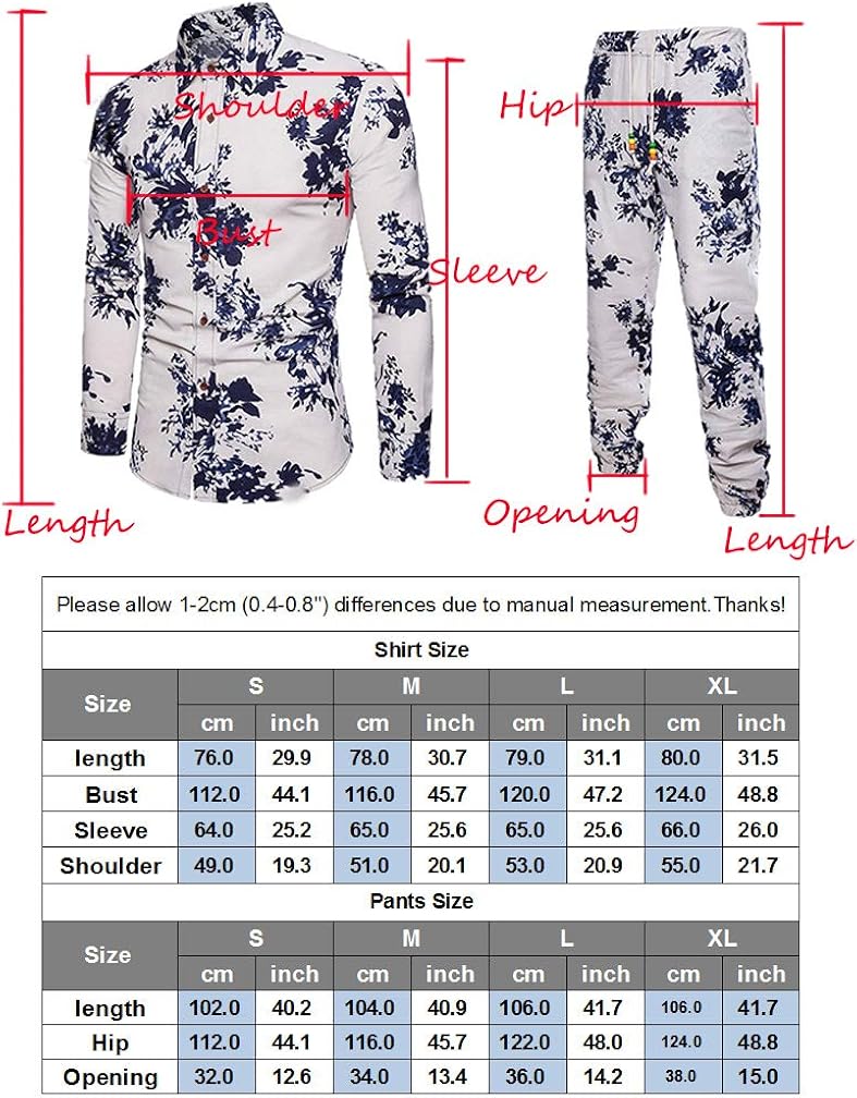 Lavnis Men's 2 Piece Tracksuit Floral Shirt and Pants Suits Button Down Hawaiian Outfitts at  Men’s Clothing store