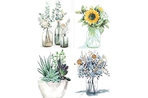 VeGuude Paint by Numbers for Adults and Kids Beginner, 4 Pack Painting by Number Kits On Canvas, Without Frame DIY Flowering Sunflower Oil Painting Acrylic Paints, Home Wall Decor Gift 12x16inch