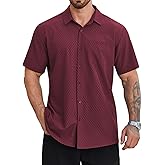Hardaddy Men's Casual Button Down Shirts Short Sleeve Stretch Button Up Pattern Business Dress Shirt for Men