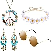 Hicarer Hippie Costume Accessories Include Sunglasses, Peace Sign Necklace, Boho Headband and Earring for 60s 70s Party