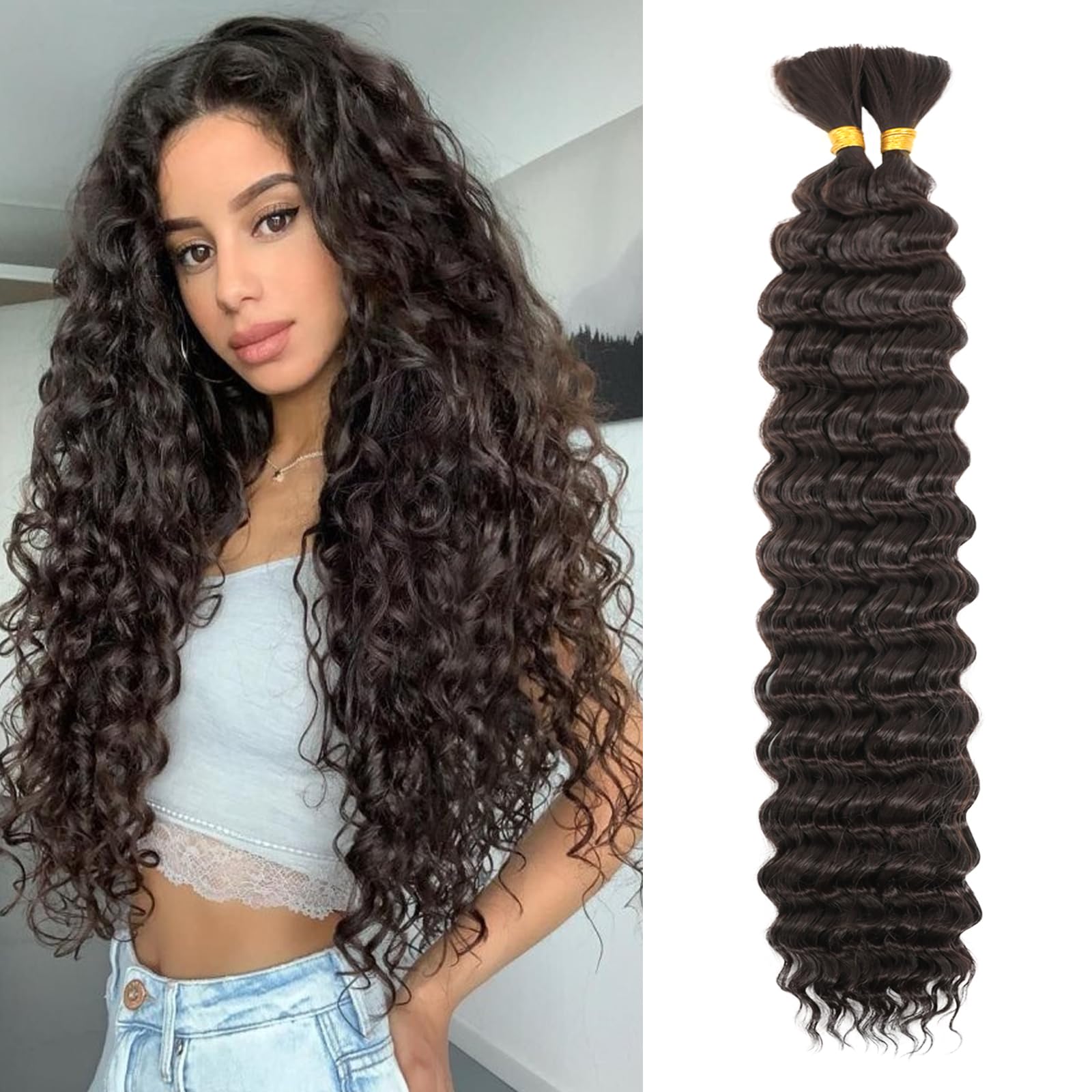 LPARMJIT Deep Wave Bulk hair for Braiding 18 inch 2 Bundles/Pack No Weft for Braiding Wavy Synthetic Braiding Hair Extensions for Boho Braids (4#, 24inch(1pack))