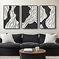 Framed Black and White Abstract Wall Art for Living Room, 3 Piece Canvas Prints Artwork for Walls, Modern Minimalist Large Wall Paintings, Pictures for Hallway, Home Office Wall Decor 24x36 Inch