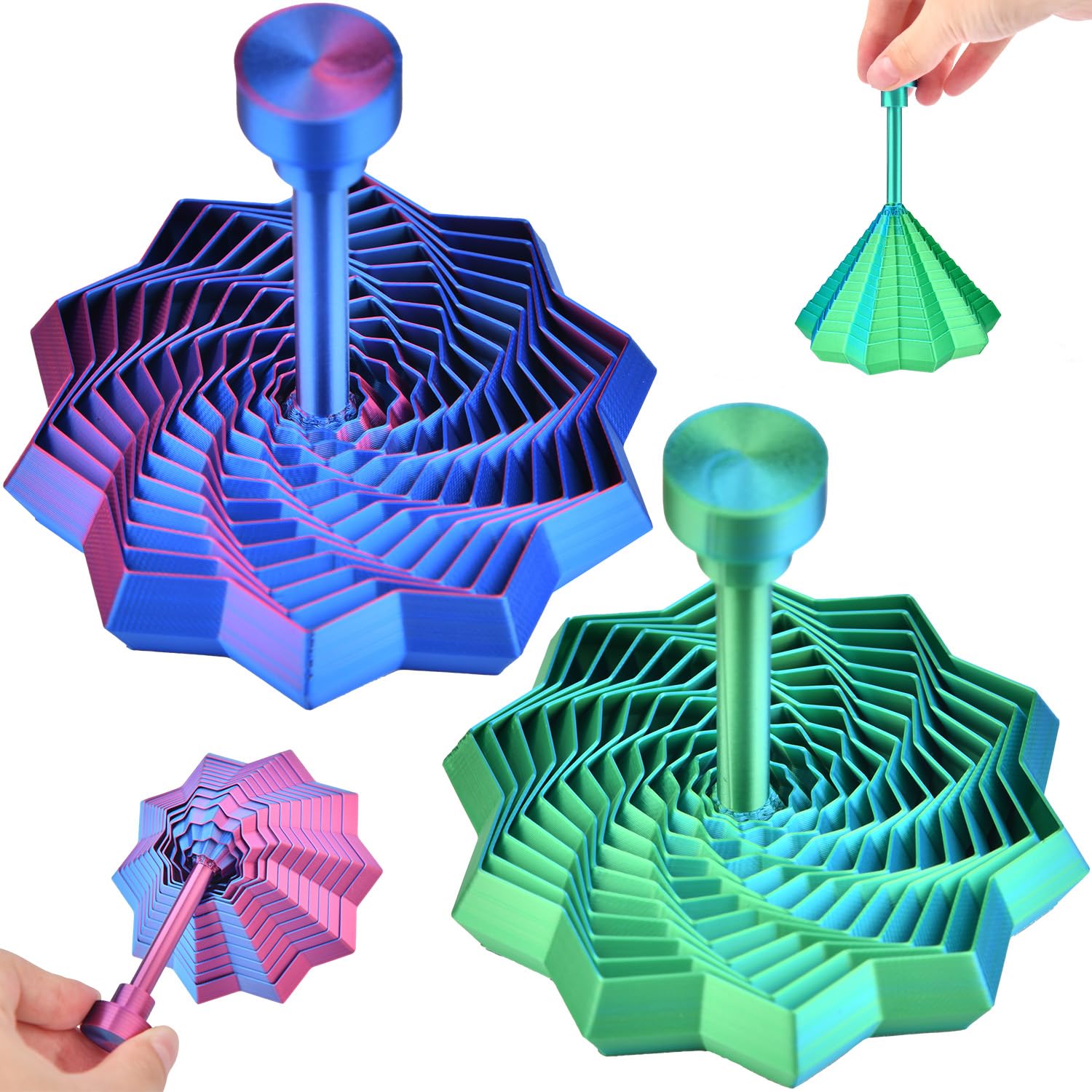 2pcs Expanded Sensory Fidget Star, Easter Gifts Pyramid Fidget Toy for Adults Kids, Hexagon Spiral Sensory Toy for Stress Relief, 3D Printed Pass Through Fidgets Gifts.