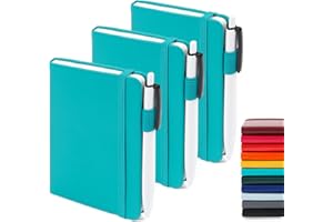 feela 3 Pack Pocket Notebook Journals with 3 Black Pens, A6 Mini Cute Small Journal Notebook Bulk Hardcover College Ruled Not