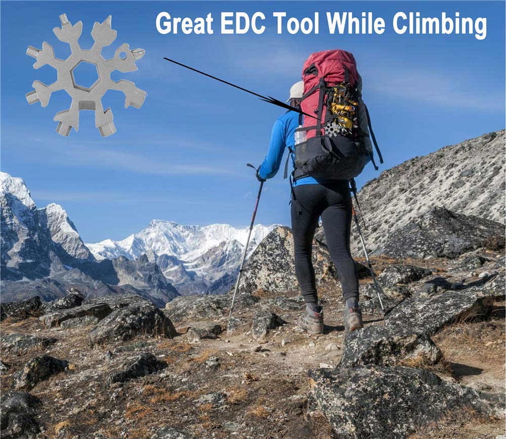 18-in-1 Stainless Steel Snowflake Multi-Tool, Multitool Keychain Bottle Opener Combination Outdoor Snowflake Tool - Black