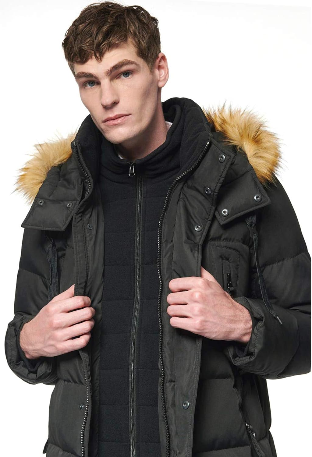 andrew marc conway removable faux fur hood quilted parka