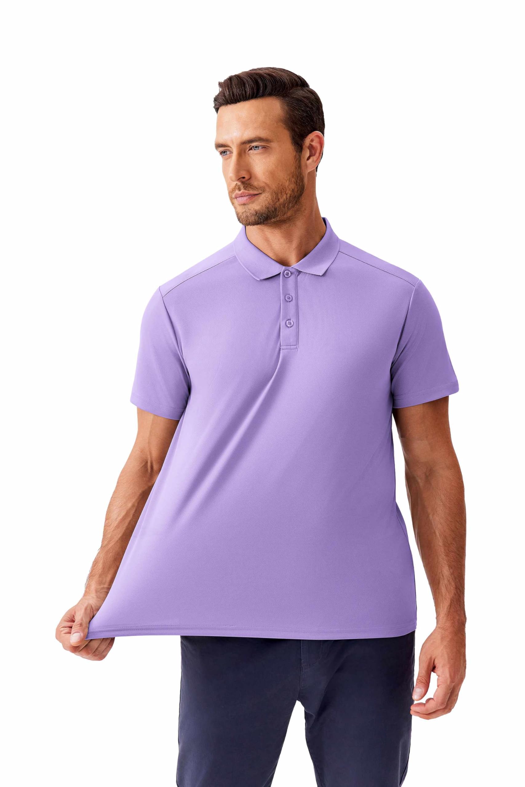 PINSPARK Golf Polo Shirts for Men Quick Dry Short Sleeve Collared Shirt Slim Fit Casual Solid Stylish Polos Shirt Purple