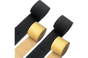 LAGYDSOVEF 4Rolls 328Ft Gold and Black Crepe Paper Streamers for Wedding Decora Xmas Paper Party Streamers for Birthday Christmas Engagement Holiday New Year Party Decors Halloween Decor DIY Craft Supplies