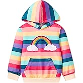 RETSUGO Girls Rainbow Stripes Unicorn Pullover Hoodie Long Sleeve Sweatshirt Tops with Kangaroo Pocket Winter Clothes 2-7T