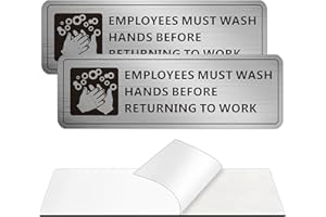 MONGFUN Employees Must Wash Hands Sign, (2 Pack) Self-adhesive Metal Signage for Office Bathroom, 9 x 3 Inch Waterproof Aluminum Signs for Indoor Outdoor Use (Brushed Aluminum)