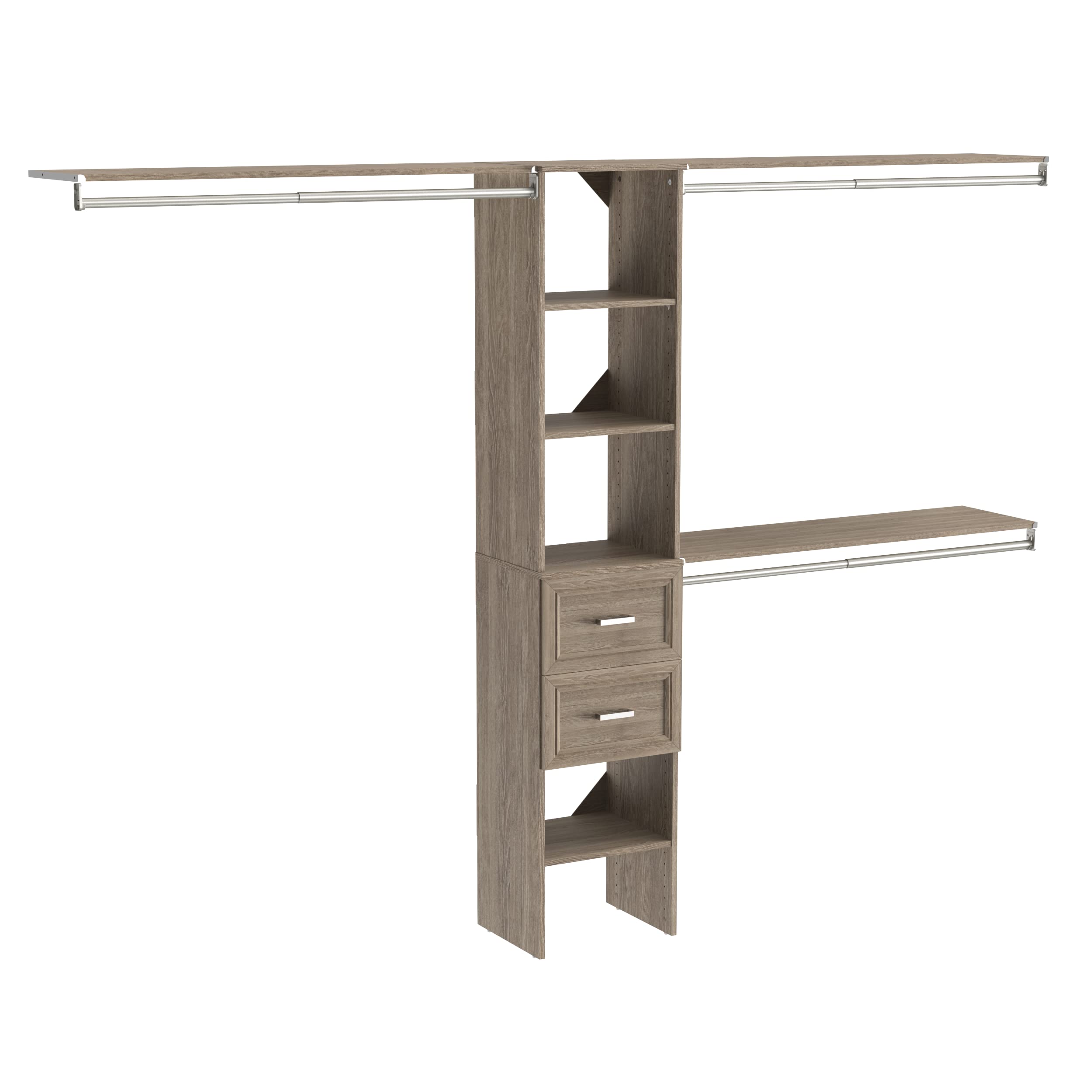 Photo 1 of ***MISSING PARTS -NO POLES INLCUDED -SELLING AS PARTS ONLY 3 TOP SHELVES ONLY-SLIGHTLY DAMAGED)***

ClosetMaid SuiteSymphony Shelves -Natural Gray