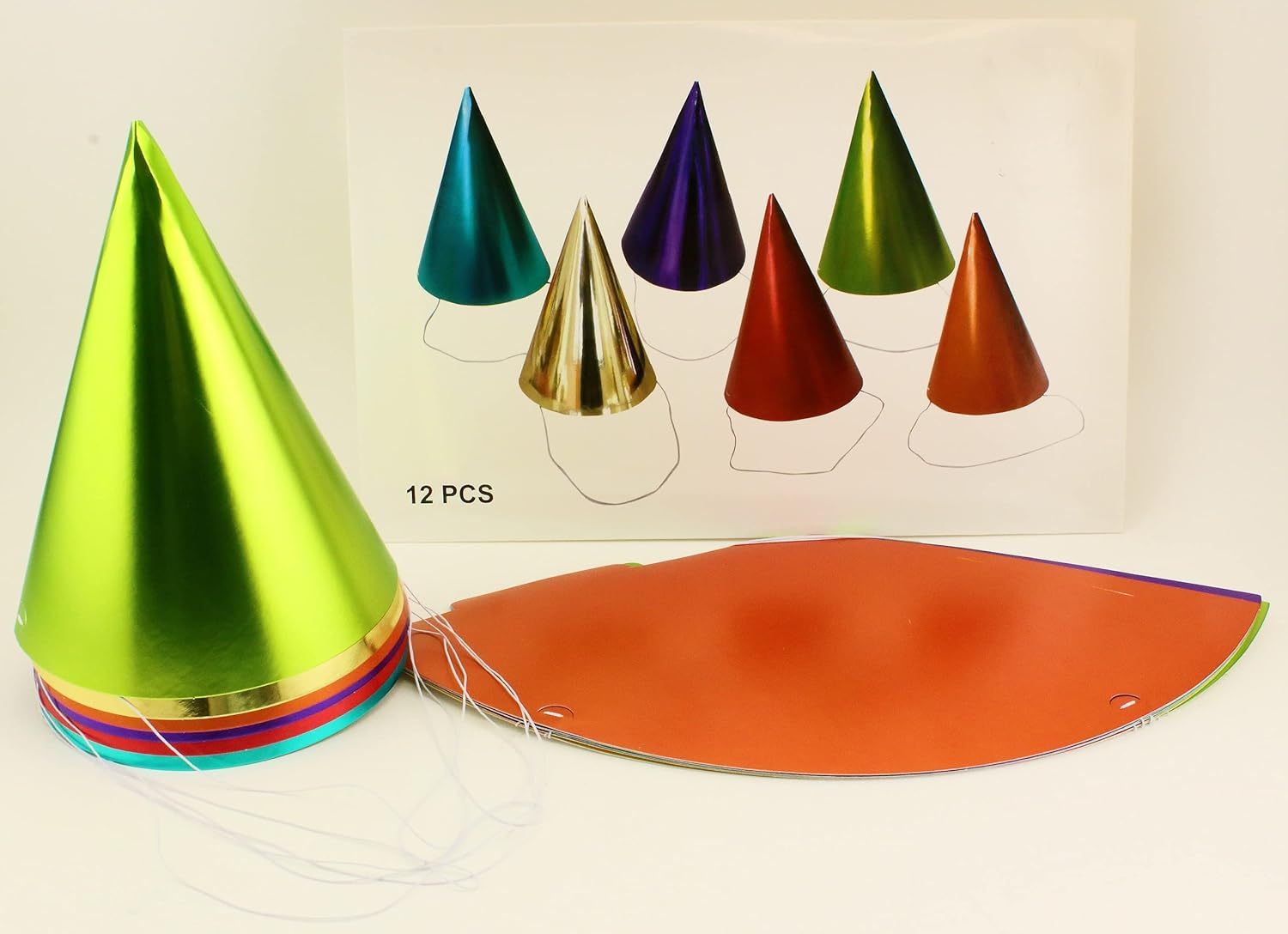 Tytroy 12 Assorted Solid Color Prints Metallic Cone Birthday Party Hats: Clothing