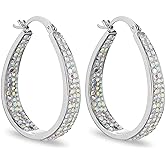 Savlano 14K White Gold Plated Inside Out Crystal Hoop Earrings For Women Comes With Savlano Gift Box