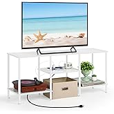 Luplom TV Stand for Bedroom up to 50 Inch Modern TV Stands with Power Outlets Small Entertainment Center with Storage 3 Tier TV Cabinet Console Table for Living Room Bedroom Office, White