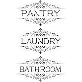 Fssqii 3 Pcs 10.27''x 5.43'' Pantry Laundry Bathroom Sign Door Stickers Decor for Home Coffee Restaurant Shop Store Transparent Waterproof Self-Adhesive Letter Sign Wall Decals (Black-Style B)