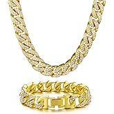 Saintda Cuban Link Chain and Bracelet Set for Men Women Iced Out Diamond Gift for Boys Hip Hop Rapper Jewelry