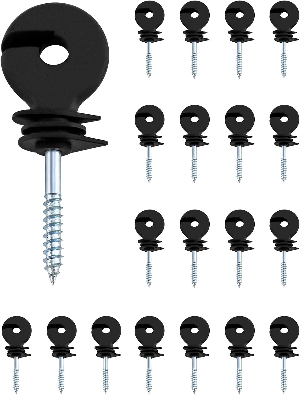 QWORK 20Pcs Electric Fencing Ring Insulators Steel Plastic Screw-In Wood Post