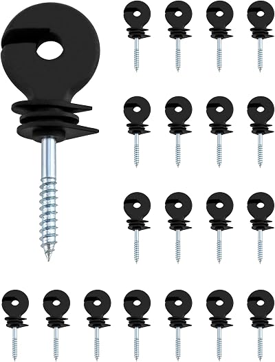 QWORK 20Pcs Electric Fencing Ring Insulators Steel Plastic Screw-In Wood Post