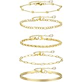Stackable Gold Bracelet Set for Women - 5 - Piece Trendy & Dainty Gold Jewelry, Non - Tarnish Adjustable Bracelets for Everyday Stacking