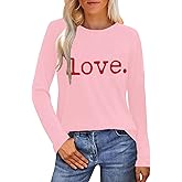 TUPOSU Womens Valentines Day Shirt Valentines Heart T-Shirts Love You Long Sleeves Tee Top
