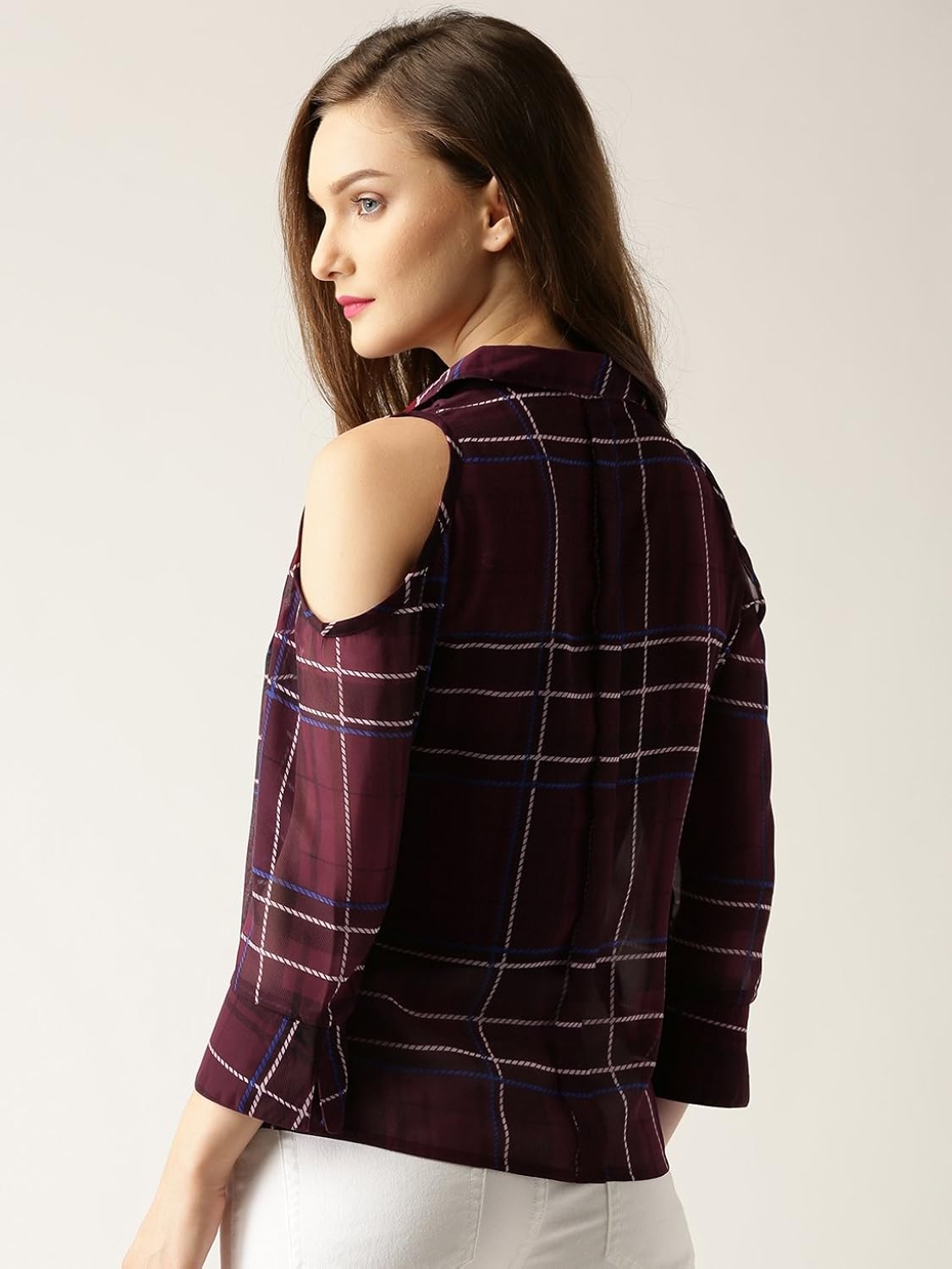 marie claire women maroon checked casual shirt (mc563)