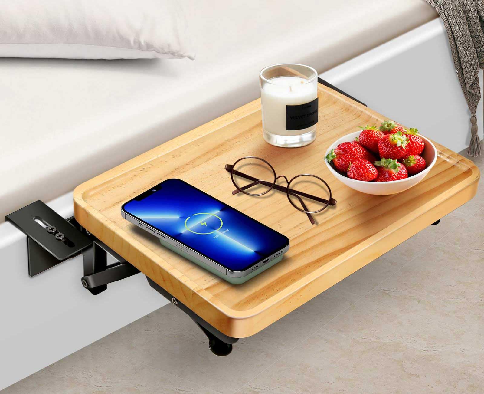 Photo 1 of Foldable Collapsible Organizer | Attachable Bedside Shelf & Table Under Bed Mat | Dorm Bunk Bed Storage for College - Wood & Steel Space Save