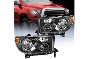 Nilight Headlight Assembly for 2007 2008 2009 2010 2011 2012 2013 Toyota Tundra 2008-2017 Sequoia Headlamps Replacement Black Housing Amber Reflector Driver and Passenger Side
