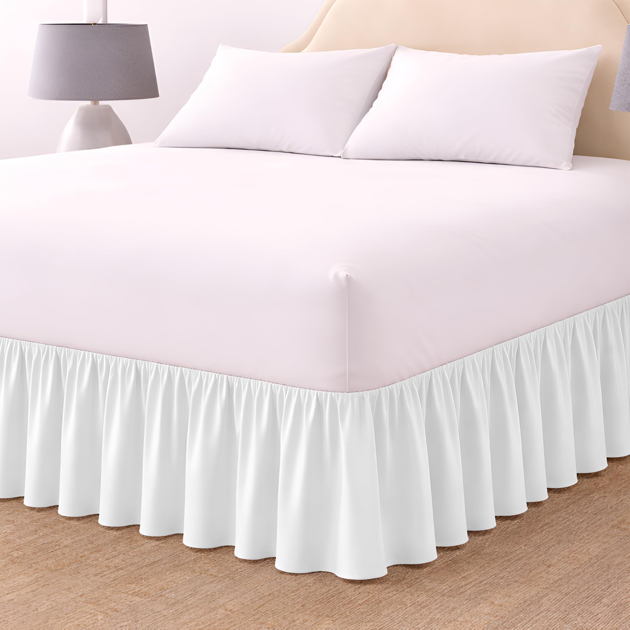 Rohi Luxury Fitted Valance Sheet King Size- Easy Care King Size Fitted Sheet, Frilled - Fit over Mattress & Down to the Floor (King, White) โ image 1