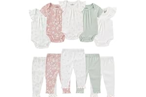 Ruliby Baby Bodysuit and Pant Set Summer Ribbed Mix Match Infant Boy Girl Clothes Outfits